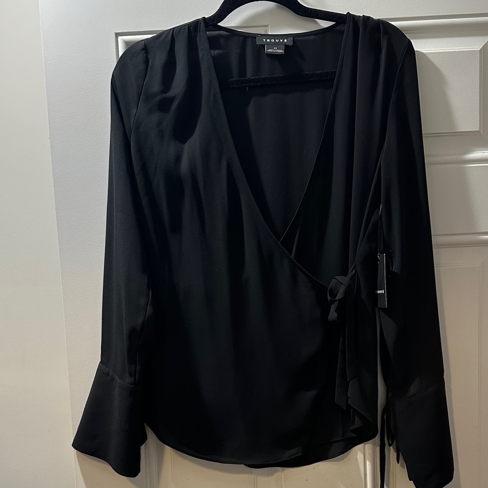 Trouve Black Wrap Blouse